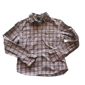 Lauren Ralph Lauren Purple and Brown Plaid Shirt, Size Medium, Fall Button Down